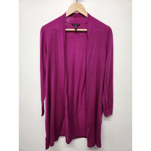 Eileen Fisher Women's Merino Wool High Collar Long Sleeve Cardigan, Magenta, Sm - Picture 1 of 12